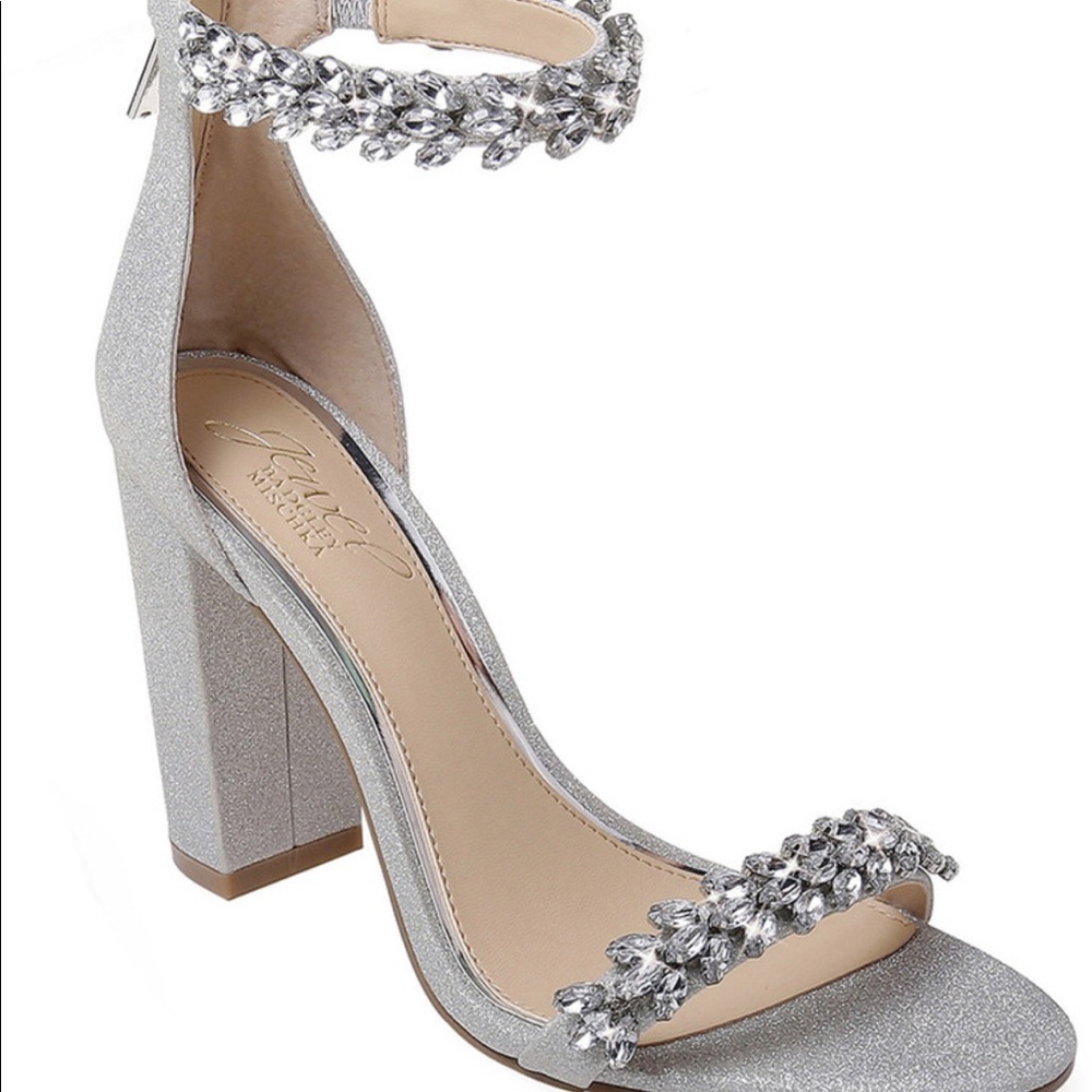 Jewel Badgley Mischka Mayra Ankle Strap Heel in Silver